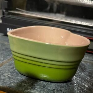 Le Creuset fruit kiwi or palm green Heart Ramekin stoneware cocotte bowl